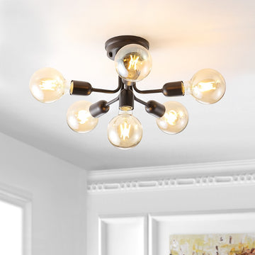 Marcel 20" Globe Farmhouse Modern Iron Bistro LED Semi Flush Mount - JONATHAN Y